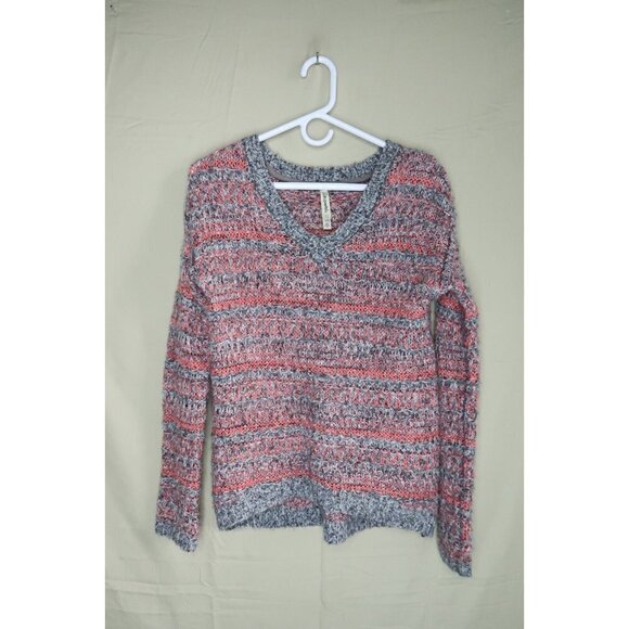 Aeropostale Knit Sweater Womens Size XS Gray Pink Stripe Long Sleeves Oversized - Picture 2 of 9